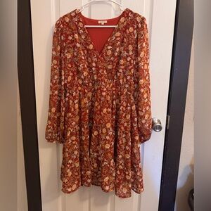 JODIFL Red Floral Long Sleeve Dress